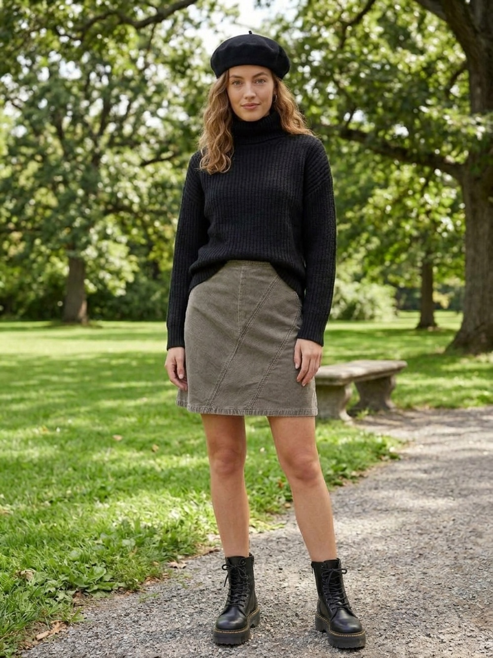 Vintage Y2K A-Line Corduroy Skirt in Grey